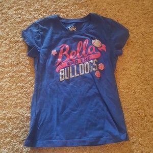 Justice Bella and the bulldog blue and pink shirt